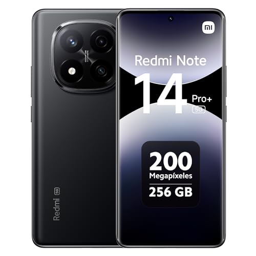 Xiaomi Redmi Note 14 Pro+ 5G, Smartphone de 8+256 GB, ecrã de 6,67" AMOLED FHD+ 120Hz, Snapdragon 7s Gen 3, câmara de 200 MP, HyperCharge 120W, 5110 mAh, carregador não incluído, número Preto (versão