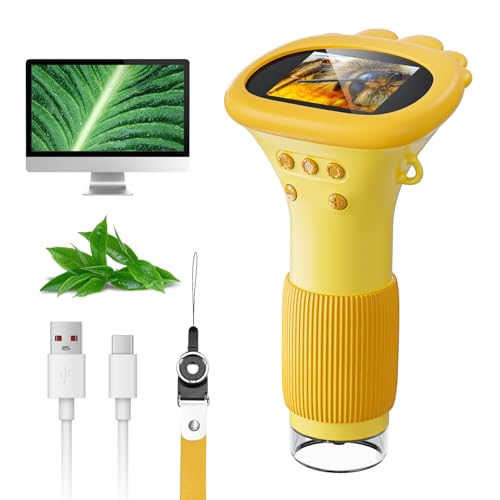 SGAINUL Microscópio digital para crianças com ecrã IPS de 2,0 ', recarregável 1000 x , eletrónico com 8 luzes LED - presente de aniversário/Natal / Ano Novo