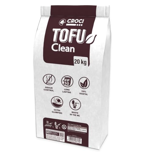 Croci Arena Tofu Clean 45 l/20 kg para gatos aglomerante, biodegradável, é lançado na sanita, 100 % vegetal, areia antiodor de longa duração, formato confortável