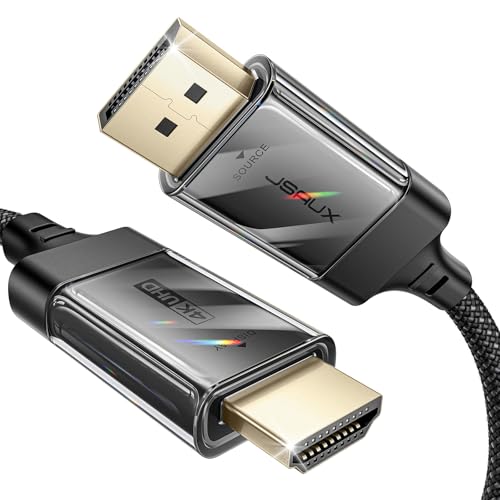 JSAUX Cabo 4K DisplayPort para HDMI, 4K @60Hz/2K @120/1080P@120 Unidirecional [Dourado, trançado, capa de alumínio] DP-PC para HDMI Monitor compatível com Lenovo, HP, Dell, AMD, NVIDIA-2 m