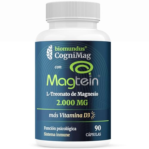 L-treonato de magnésio Magtein 2000 mg biomundus vitamina D3 2.000 UI dose. Magnésio treonato função cerebral ideal, melhor descanso, sono, memória, sistema imunitário, músculos e ossos 90 cápsulas