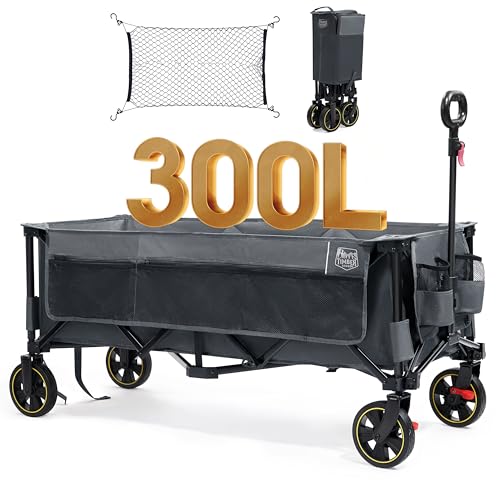 TIMBER RIDGE XXXL Carrinho dobrável 300 L, 160 kg, com freio, redes antiqueda, carrinho de transporte bolso lateral, suporte ajustável, carrinho de praia para todos os terrenos