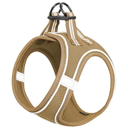 HEELE Arnês cão arnês colete cão pequeno ajustável macio refletor arnês para passear com animal de estimação pequeno cachorro chihuahua, castanho, 2XS