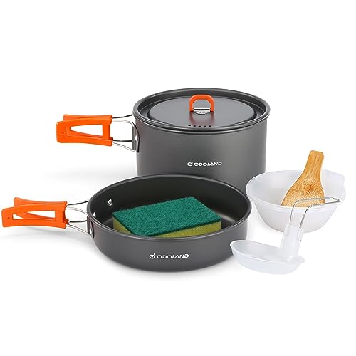 Odoland Utensílios de cozinha para campismo para 1-3 pessoas, panelas de campismo e panela, para acampamento, caminhadas, excursões cozinha ao ar livre e piqueniques, L panela 2,9 L + frigideira 0,9 L