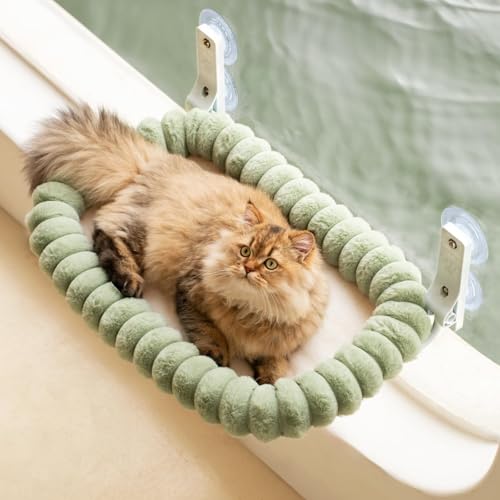 EDAGNY Rede de janela de gato suave, dobrável para cama de gato com janela com cama para gatos removível e reversível - cama para gatos com moldura de aço espessado, resistente até 18 kg, verde M