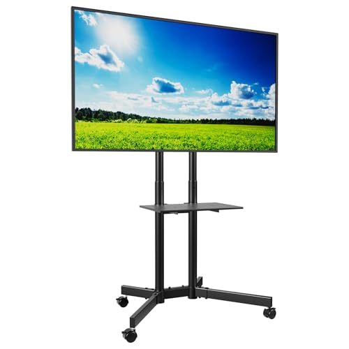 BONTEC Suporte para TV com rodas de 32 a 85 polegadas, altura ajustável com bandeja multimédia, suporta até 55 kg, compatível com VESA 600 x 400 mm, móvel para TV com piso com gestão de cabos