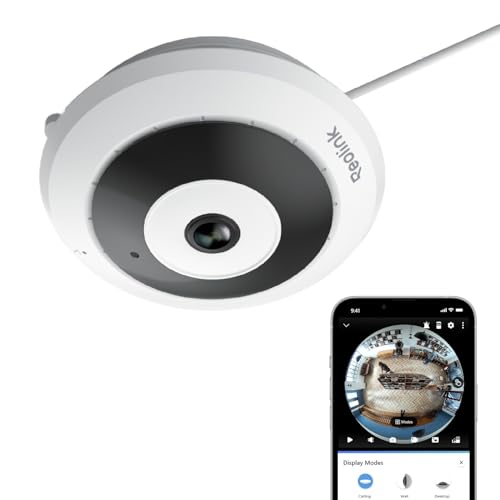 Reolink 2 K Câmara de vigilância Wi-Fi interior com 360° Panorama, 2,4/5 GHz Fisheye câmara para segurança em casa/escritório, deteção humana, áudio bidirecional, visão de notação IR, FE-W branca