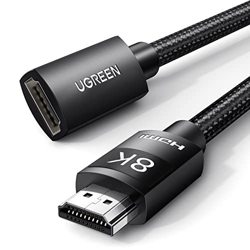 UGREEN Cabo de extensão HDMI 2,1 8 K 10 K 60 Hz extensor de extensão macho para fêmea de alta velocidade HDR eARC Ultra HD, compatível com Mac mini M4 Pro Fire TV Stick PS5 Xbox Monitor, 1 m