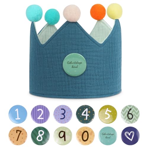 URAQT Coroa de aniversário, coroa de primeiro aniversário com números intercambiáveis de 0 a 9, coroa de aniversário 1 ano com ajustável aniversário anos ou meses, decoração de festa