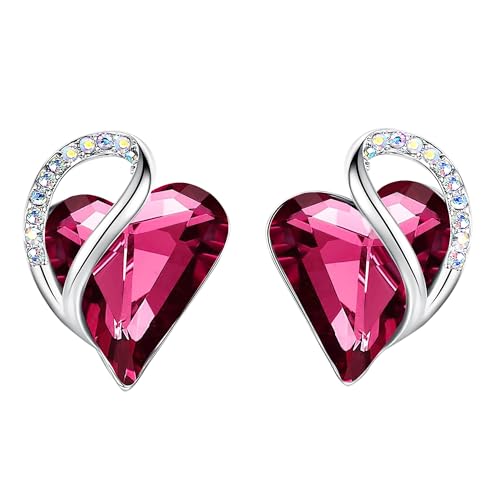 Leafael Birthstone Coração brincos de mulher | Birthstone brincos com coração e cristais corativos | Livre de alergias brincos modernos com caixa de presente incluída