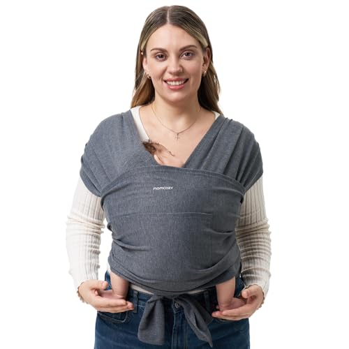 Momcozy Porta-bebés recém-nascidos, fácil de colocar anel de estilingue, porta-bebés respirável para mãos livres, porta-bebés ajustável de 3,6 kg a 15 kg (preto e cinzento)