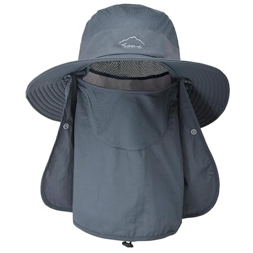 ehsbuy Chapéu de pescador homem mulheres com cobertura facial de aba larga gorro pescador caminhadas chapéu de sol malha safari jardinagem trekking proteção solar balde chapéu de embalagem