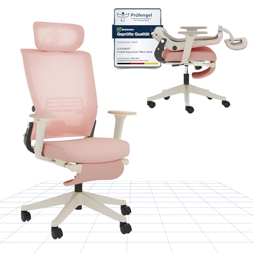 FLEXISPOT FOLDEX Cadeira de escritório ergonómica, cadeira de escritório dobrável com suporte lombar, apoio de braços reguláveis em altura, apoio de cabeça 2D, cadeira de secretária de malha para