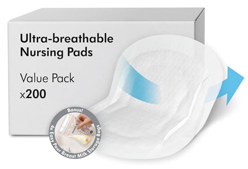 Medela discos absorventes respiráveis para amamentação, design discreto para uso confortável, embalagem de 200