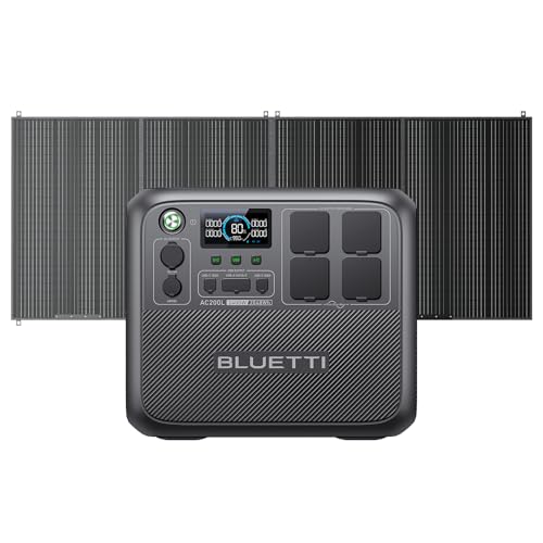 BLUETTI AC200 L Gerador solar com painel solar de 350 W (envio separadamente), LiFePO4 2048 Wh, expansível para 8192 Wh, 4 saídas CA 2400 W (3600 W Power Lifting), saída RV de 30 A, para Acampamento,