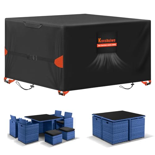 Kovshuiwe Capas para móveis de jardim, 130 x 75 x 74 cm, impermeável, capas de mesa de pátio 420D, tecido Oxford resistente, cobertura para móveis de vime, resistente ao vento, anti-UV para pátio,