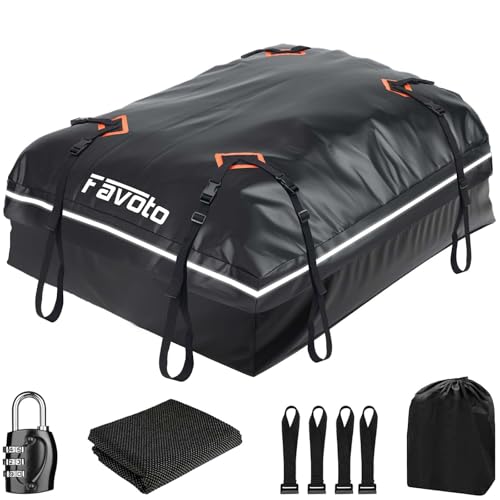 Favoto Tapete de teto dobrável 566 L com tapete antiderrapante, ganchos para porta, correias de reforço para carros, todo-o-terreno com/sem porta-bagagens de viagem, cor preta