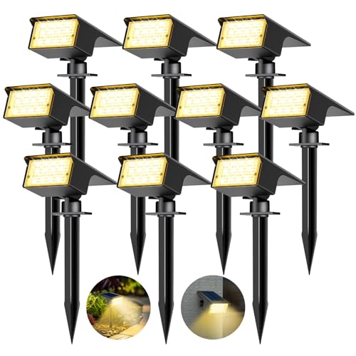 kolpop Luzes solares LED para exterior e jardim [10 peças/77 LED], 3000 K luz solar exterior quente, impermeável IP65, 1800 LM Focos solares para pátio, piscina, vasos, chão, calçado, terraço, relva