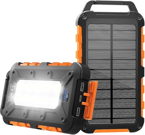TOENNESEN Banco de energia solar de 26800 mAh, carregador solar portátil PD 15 W USB C de carregamento rápido, banco de energia solar, laranja02