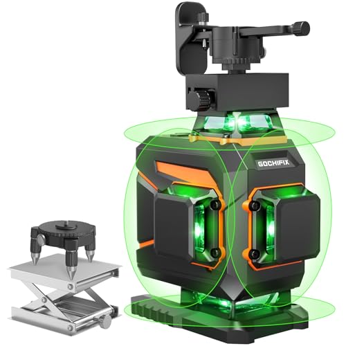 Nível laser GOCHIFIX 4 x 360 16 linhas 4D nível laser verde autonivelante ferramenta de nível vertical horizontal para construção tubo laser Sharp 520 bateria recarregável de 5,2 Ah modo de pulso