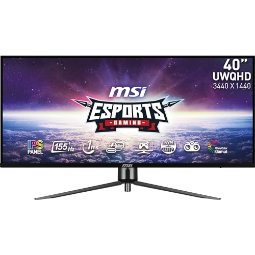 MSI mag 401QR Monitor de jogos UWQHD de 40" (3440 x 1440), painel IPS, 155 Hz / 1 ms, 21:9, HDR 400, FreeSync Premium, Display Port 1,4 a & HDMI 2.0 e porta Tipo O C - Preto