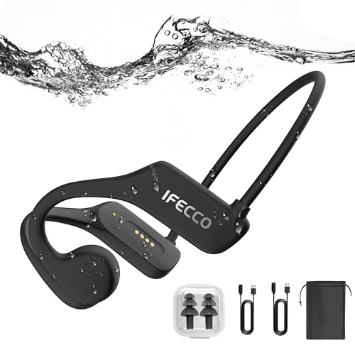 IFECCO Auriculares condução óssea natação - IP68 resistente à água auriculares para nadar sem fios, auriculares abertos com microfone com 32G Mp3 para natação correr ciclismo