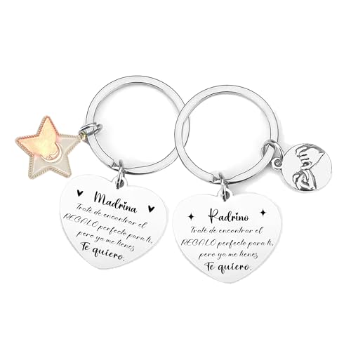 POIUYTRE 2 peças presentes porta-chaves padrinhos adrinos madrinhas batismo porta-chaves padrinho e madrinha padrinho presente porta-chaves do padrinho madrinha ideia presente Natal padrinho e