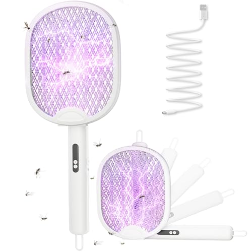 WOCVRYY 3 em 1 Raquete de mosquitos elétrica 1800 mAh 4000 V USB recarregável portabilidade equipado com grade de segurança lâmpadas pega manual automático interior exterior