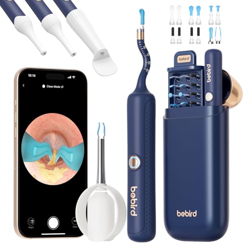 Bebird Otoscópio, limpador de ouvidos com pinças, otoscópio flexível com câmara FHD, limpador de ouvidos para exame de orelhas/nariz/garganta, kit completo com pontas de substituição para adultos e