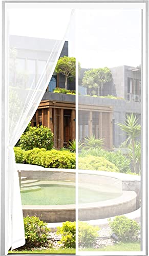 ENGROSAR Mosquiteira de porta magnética, 80 x 210 cm, cortina mosquiteira magnética para porta, cortina de porta exterior de varanda/pátio, fecho automático, fácil instalação sem furar (branco)