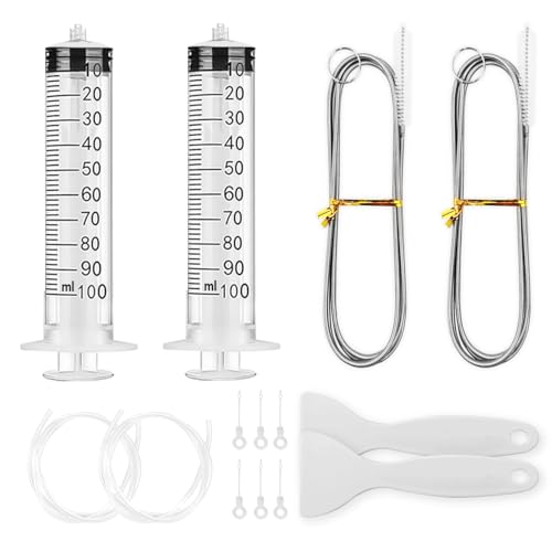 14 peças ferramentas de limpeza de frigoríficos, kit de limpeza de frigorífico com escova de geladeira, seringa de 100 ml, mangueira, pá de descongelação, desbloqueador