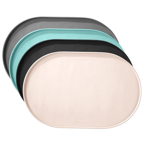 Conlun Tapete de comedor para cão, tapete de alimentação, gato com bordas elevadas de 1,2 cm para conter derrames, tapetes de silicone para comida de animais de estimação sem BPA, bege, 81 x 51 cm