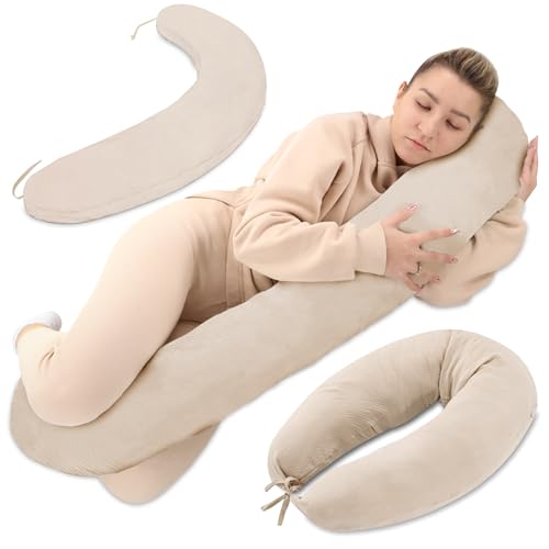 Almofada de amamentação e gravidez de 190 cm, perfeita para descanso e relaxamento, ideal para futuras mães, forma de C musselina