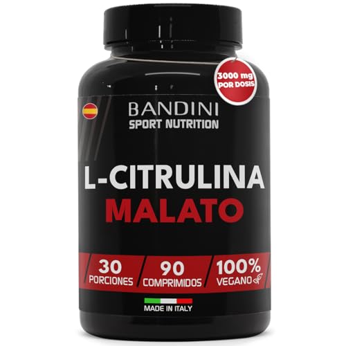 Bandini® L-CITRULINA MALATO 90 Comprimidos 3000 mg por dose, dose extra alta com 1000 mg por comprimido - Citrulina de fermentação 100% vegan, Citrulline Malate comprimidos sem aditivos e OGM