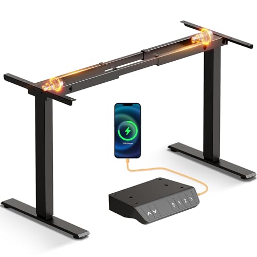 OffiGo Estrutura de mesa elevável com 2 motores, secretária elevada com carregamento USB-C e A, mesa regulável com altura elétrica com 3 função de memória, mesa regulável para mesas de 100 cm a 200 cm