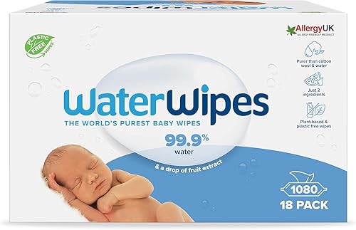 WaterWipes Original Baby Wipes, 1080 unidades (embalagem de 18), 99,9% de água, 3 em 1 limpa, cuidar, protege, sem perfume, a embalagem pode variar