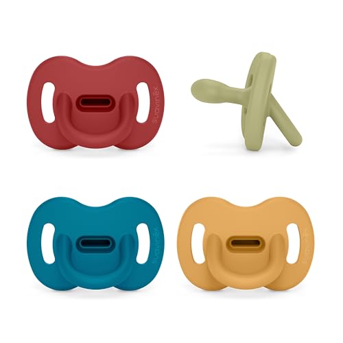 Suavinex, Conjunto de 4 chupetas, todo silicone, para bebés de 0 a 6 meses, chupeta com cetina fisiológica SX Pro, super branco e flexível, ideal para dormir. Honey, lago, ocean, chili