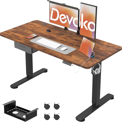 Devoko 160 x 70 cm, mesa regulável em altura, secretária elétrica elétrica elétrica bidirecional, secretária de escritório e casa, para estúdio em casa com placa montada, castanho