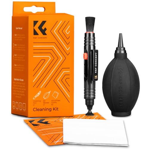 K&F CONCEPT Kit de limpeza câmera, 4 em 1 kit de limpeza com ventilador 2 peças pano de limpeza microfibra embalagem a vácuo lápis de limpeza com escova / cabeça de carbono para câmara filtro alvo
