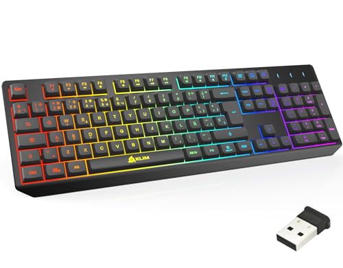 KLIM Chroma Wireless - Teclado sem fios Gaming - novo 2024 - teclado Gaming leve, duradouro, resistente à água, ergonómico, silencioso - teclado Gamer PC PS4 PS5 Xbox One Mac - preto