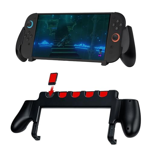Mcbazel Agarre para Consola Nintendo Switch 2 , con Ranuras para Tarjetas de Juego, Material ABS Resistente, Instalación Sencilla-Negro