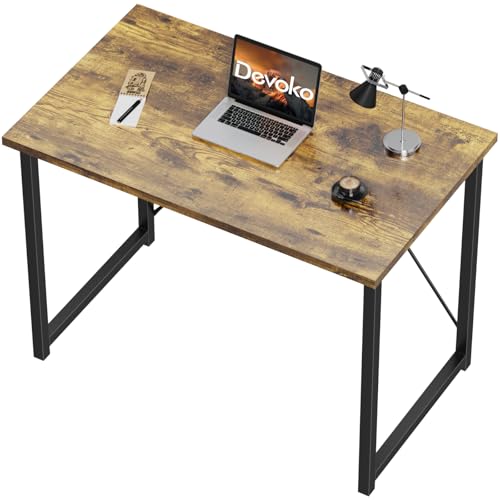 Devoko Pequena mesa para computador, 80 x 50 x 73 cm secretária, mesa de escritório em casa, mesa para computador portátil, mesa de design industrial castanho