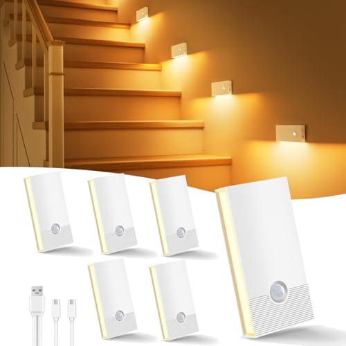 Swoieltr Luz noturna com sensor de movimento, 6 peças recarregável de noite infantil com 3 modos, luz noturna LED para escadas, corredor, casa de banho, cozinha, quartos de crianças, branco