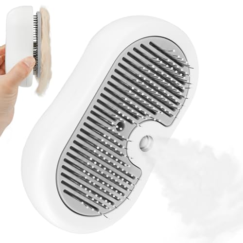 Nepfaivy Escova a vapor para gatos e cães - escova para gatos de pelo curto e longo, escova de pelos auto-limpeza, pente vaporizador para animais de estimação para remover o cabelo solto e a sujidade