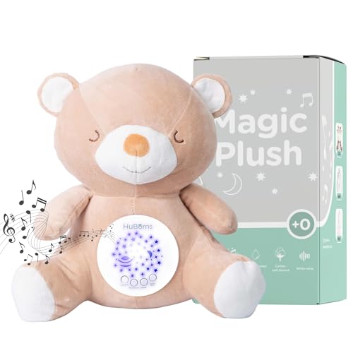 HuBorns - Peluche musical bebé com 3 modos de ruído branco para dormir e 15 anas, luz de remoção infantil com projetor de estrelas e galáxia, presente para bebé recém-nascidos originais (urso)