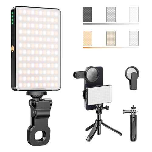 Luz de vídeo LED, luz para fotos portátil regulável 2500-9000 K CRI 95+ 3000 mAh bateria 120 LED com einen Mini-Polarisator und einen Clip, candeeiro para fotos para telefone/iPad/portátil/câmara