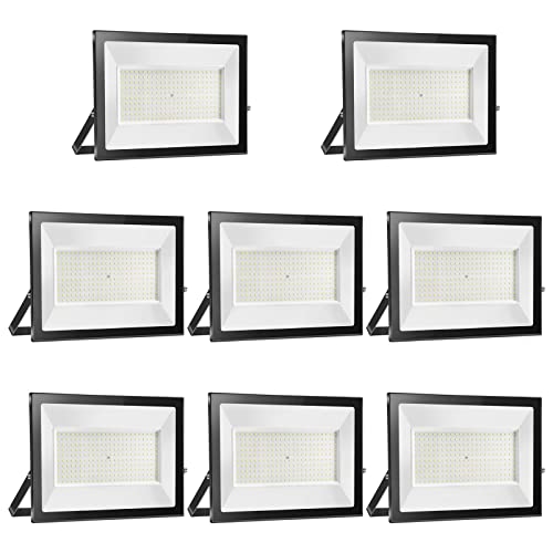 loyal 8 Pack Foco LED para exterior, 200 W, alto brilho 20000 LM projetor LED exterior iluminação 3000 K branco caldo, luz de segurança impermeável IP65, candeeiro LED parede teto para jardim garagem