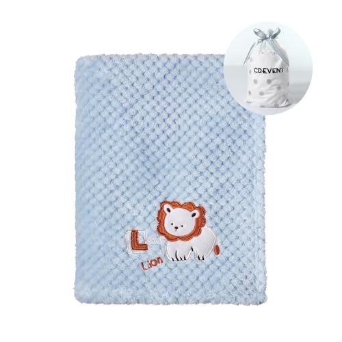 CREVENT - Cobertor quente de bebé bonito e aconchegante de 75 x 100 cm, para meninas e meninos, roupa de cama, berço, carrinho, festa do bebé, aniversário, recém-nascido, leão azul