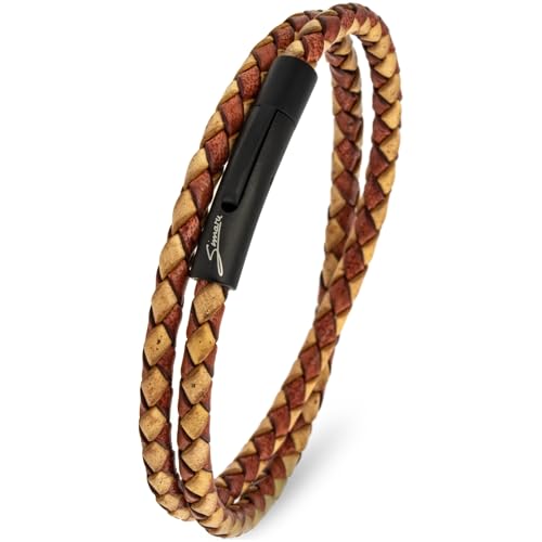Simaru Pulseira de couro autêntica - pulseira de aço inoxidável, fabricação alemã, joias de couro elegantes para homens e mulheres