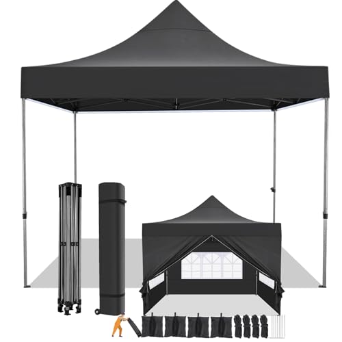 COBIZI Tenda dobrável 3 x 3 com parede lateral, impermeável tenda dobrável, tendas para exteriores, pérgolas para jardim, festa campismo praia (3 por 3 m, preto)